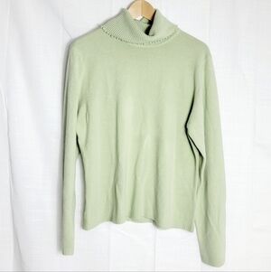 Debbie Morgan Turtleneck Light Green Pearl Trim Neck Soft Women's Sweater XL